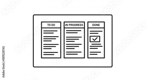 Kanban board outline icon for agile project management, showing workflow stages: to do, in progress, and done tasks visualization