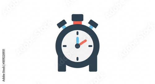 Flat design icon of an alarm clock or stopwatch, symbolizing time management, deadlines, punctuality, wake-up calls, and timing events