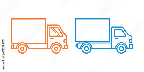 Delivery truck symbol. A single colored line web graphic. Flat design vector illustration set against a white backdrop.