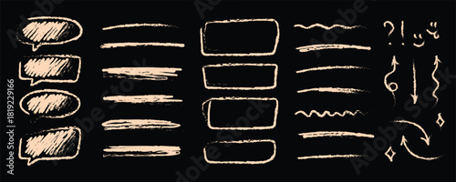 Sketchy speech bubbles, underlines and doodle marks for notes, school projects, comics, social media posts and creative layouts