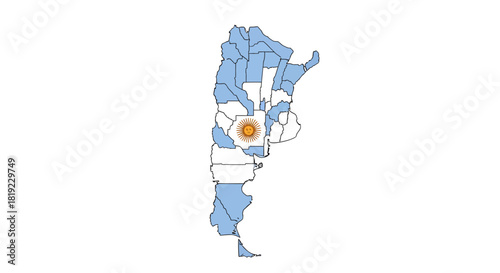 Map of Argentina showing its provinces, colored with the national flag and a central sun.