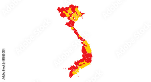 Map of Vietnam showing its administrative divisions colored in red and yellow.