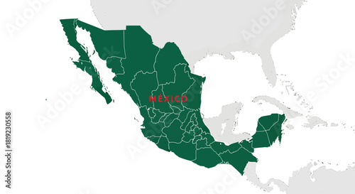 Map of Mexico highlighting the states, showing geographical boundaries and location.