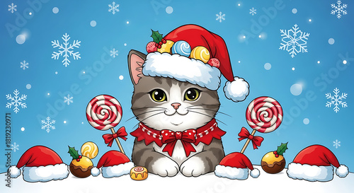 christmas card with sweets and cat