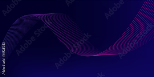 Abstract glowing wave lines on dark blue background. Dynamic wave pattern. Modern flowing wavy lines. Futuristic technology concept. Suit for banner, poster, cover, brochure, flyer, website.eps10