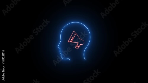 Brand Advocacy icon, Public Relations concept on transparent background. Human icon with megaphone sign on virtual screen. Motion graphics of brand marketing concept. 4k video animation. 4K..!!