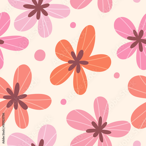 Red pink flowers seamless pattern