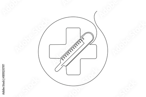 Medical cross and thermometer single continuous line art
