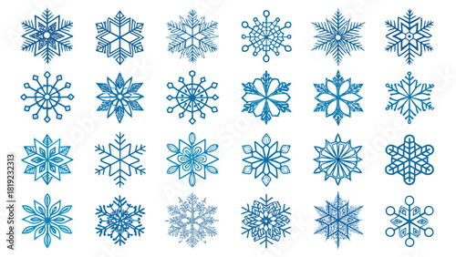 Elegant winter snowflakes in various shapes and styles design elements for festive holiday season projects