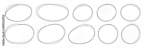 Highlight circle frames. Set of doodle ellipses. Circular vector image. Scribble ovals and bubbles to circle and highlight text. Vector illustration
