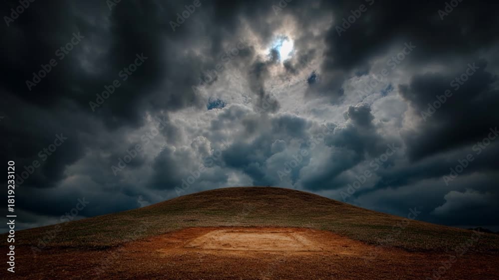 Storm cloud dark sky dramatic cloud moody weather over rolling hill and ...