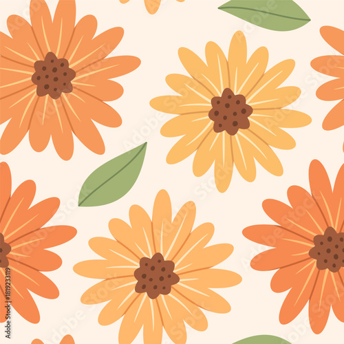 Sunflowers blooms seamless pattern design