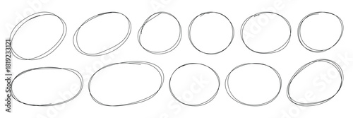 Hand-Drawn Circle Highlights. Ellipses pencil doodle style set. Doodle round circles for message note mark design element. Rough Scribble Round Shape Vector Collection