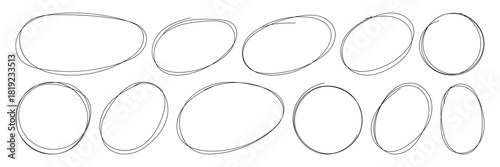 Hand-Drawn Circle Highlights. Ellipses pencil doodle style set. Doodle round circles for message note mark design element. Rough Scribble Round Shape Vector Collection