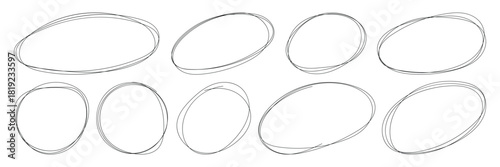 Hand-Drawn Circle Highlights. Ellipses pencil doodle style set. Doodle round circles for message note mark design element. Rough Scribble Round Shape Vector Collection