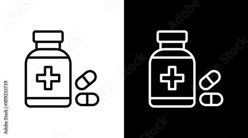 Pill Bottle  White Icon Set Design