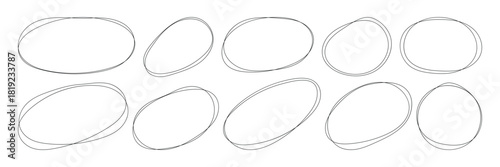 Abstract Sketch Scribble Circles. Hand drawn crayon ovals and circles. Ellipses in doodle style. Marker scratch scribble in rounder.