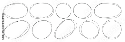 Hand-Drawn Circle Highlights. Ellipses pencil doodle style set. Doodle round circles for message note mark design element. Rough Scribble Round Shape Vector Collection