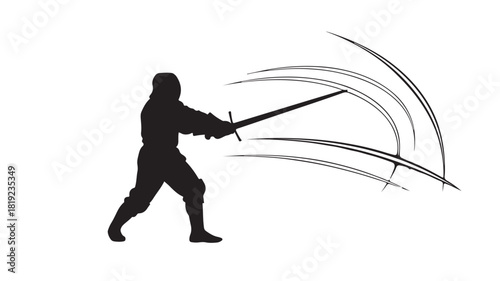 Unleash your inner warrior with this dynamic fencer silhouette, perfect for historical projects, game design, or adding a touch of adventurous energy to your creative designs