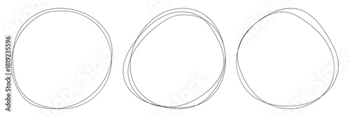 Marker scratch scribble in rounder. Set of hand drawn red circles and ovals. Round scrawl frames. Pencil or pen graffiti scribble doodle round circles 