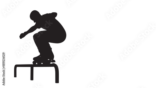 Dynamic silhouette of a rollerblader skillfully grinding a rail, capturing the spirit of urban sports and youthful energy, perfect for action packed designs and edgy visuals