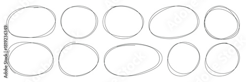 Highlight circle frames. Set of doodle ellipses. Circular vector image. Scribble ovals and bubbles to circle and highlight text. Vector illustration