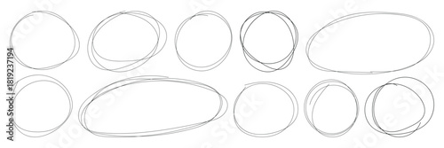 Abstract Sketch Scribble Circles. Hand drawn crayon ovals and circles. Ellipses in doodle style. Marker scratch scribble in rounder.