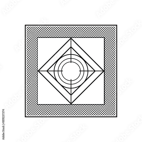 Geometric Mandala Vector with Concentric Circles and Diamond Symmetry