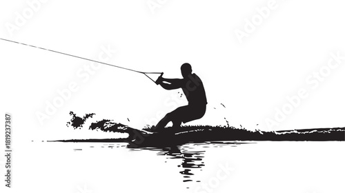 Experience the Thrill of Waterskiing Silhouette Enjoying Summer Fun on the Lake, Feel the Excitement of Extreme Sports and Recreational Water Activities