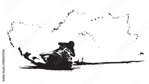 Feel the Adrenaline Rush of Jet Skiing on Open Water   Unleash Your Inner Adventurer with This Dynamic Black and White Silhouette for Travel, Recreation, and Thrilling Watersports