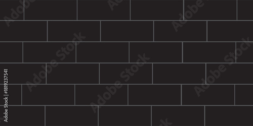 black brick wall texture, seamless cladding pattern for interior decoration, kitchen backsplash, plastic panel, building outdoor design. Abstract minimal background, vector eps 10