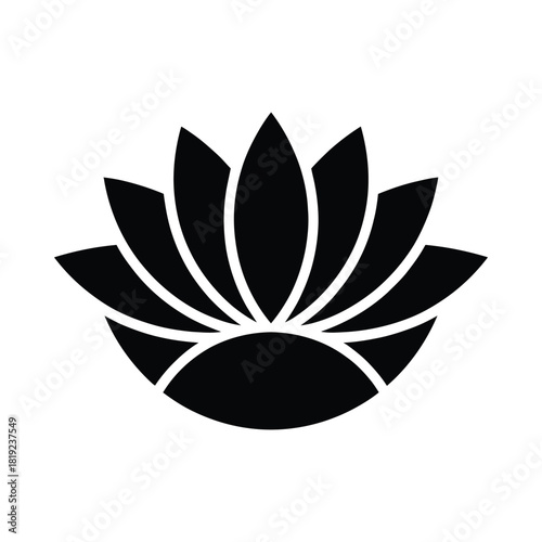 Simple black silhouette of a blooming lotus flower