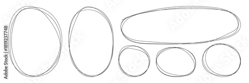 Hand-Drawn Circle Highlights. Ellipses pencil doodle style set. Doodle round circles for message note mark design element. Rough Scribble Round Shape Vector Collection