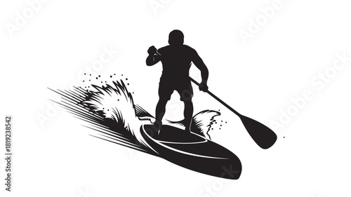 Experience the thrill of stand up paddleboarding with this striking silhouette, perfect for summer adventures and outdoor lifestyle brands seeking a dynamic and engaging visual