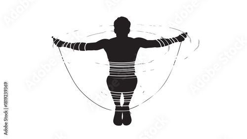 Dynamic silhouette of athlete using jump rope, showcasing fitness and strength, perfect for health and wellness campaigns, promoting active lifestyles and sports training concepts