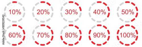 Percentage infographics minimal elements. Round diagrams icons for infographics from 0 to 100 percent. divided pie charts indicator layout. Circle graph loading progress mockup Round pie chart templat