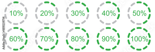 Percentage infographics minimal elements. Round diagrams icons for infographics from 0 to 100 percent. divided pie charts indicator layout. Circle graph loading progress mockup Round pie chart templat