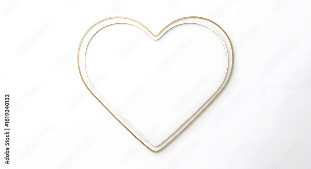 Obraz premium Empty heart shape frame with golden outline for greeting design on white background exactly 100 char