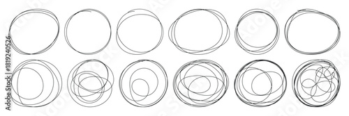 Grungy round scribble circle. Grungy round scribble circle. Scribble ovals, marker round elements. Free pencil round lines. Vector illustrator
