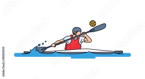 Athlete in Kayak Polo Action, Paddling Towards the Ball.