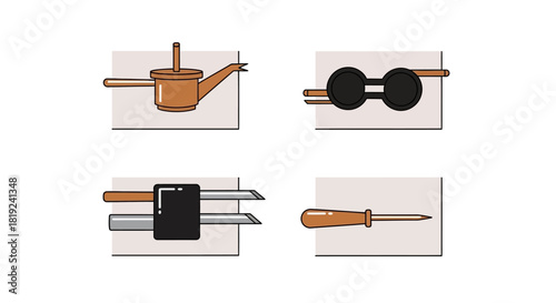 Assortment of tools and equipment for various construction and repair tasks.