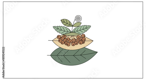 Botanical Composition - Leaves, Seeds, and Sprouts in Artistic Arrangement.