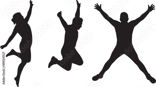 Silhouetted people joyfully jump, demonstrating celebratory exuberance with raised arms against a transparent backdrop