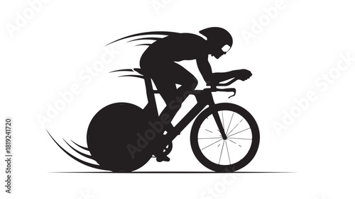 Dynamic silhouette of a cyclist speeding, perfect for sports or fitness branding, conveying energy and motion, ideal for promotional material or website design with a competitive edge