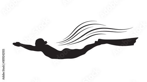 Dynamic silhouette of a scuba diver gliding effortlessly underwater, showcasing freedom and adventure, perfect for travel, sports, or marine life concepts