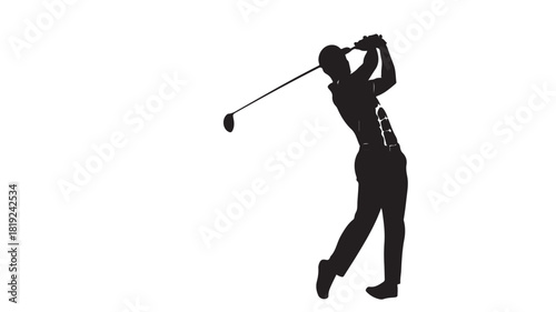 Dynamic golfer silhouette swinging powerfully with incredible form, ideal for sports branding, athletic lifestyle, or golf tournament promotion, conveying strength and precision