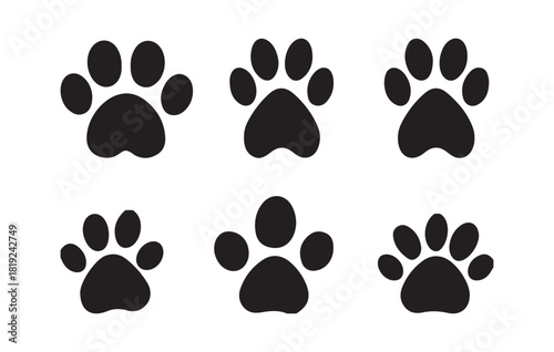 Paw print set vector black color icon illustration isolated on white background