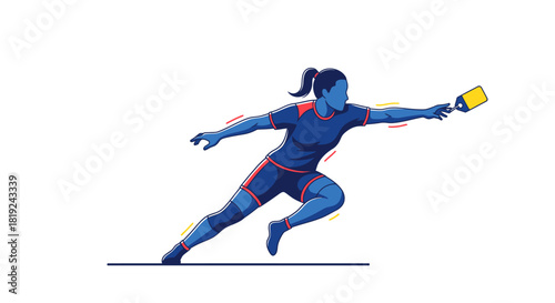Dynamic illustration of a female athlete lunging for a shot.