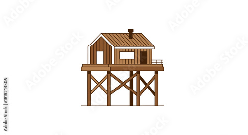 Elevated Wooden Cabin on Stilts Illustration.
