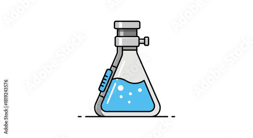 Erlenmeyer flask with blue liquid and stopper.
